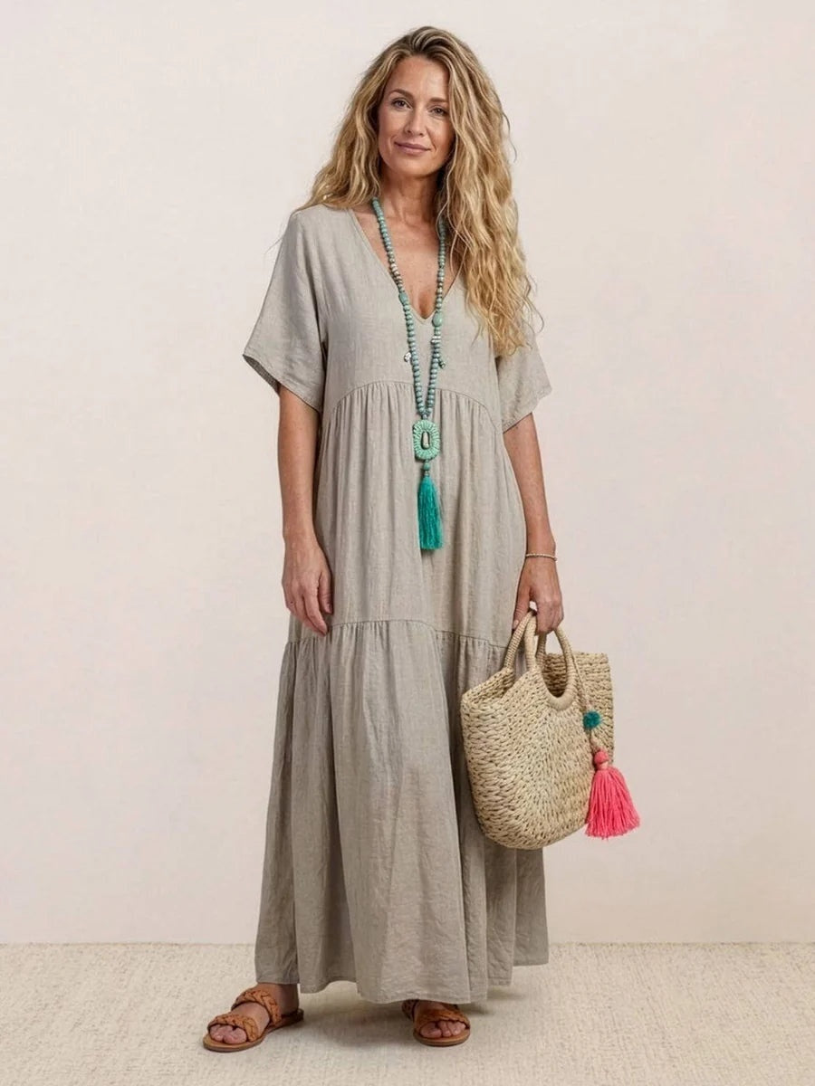 Alexandra™ | Vestido largo de fiesta con escote de pico y volantes