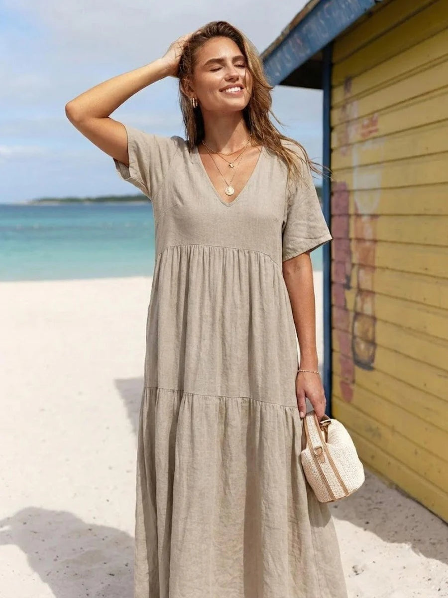 Alexandra™ | Vestido largo de fiesta con escote de pico y volantes