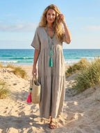 Alexandra™ | Vestido largo de fiesta con escote de pico y volantes