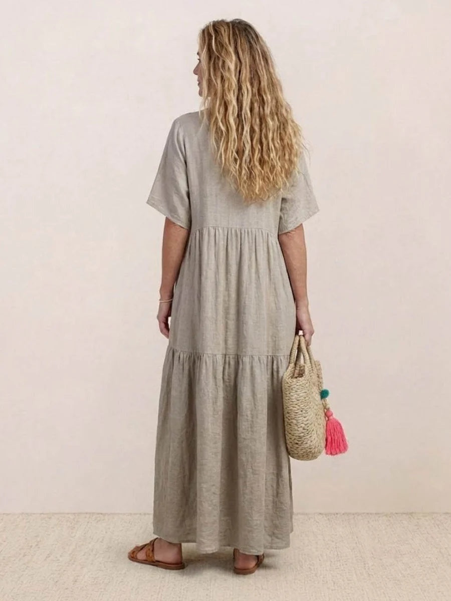 Alexandra™ | Vestido largo de fiesta con escote de pico y volantes