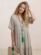 Alexandra™ | Vestido largo de fiesta con escote de pico y volantes