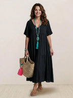 Alexandra™ | Vestido largo de fiesta con escote de pico y volantes
