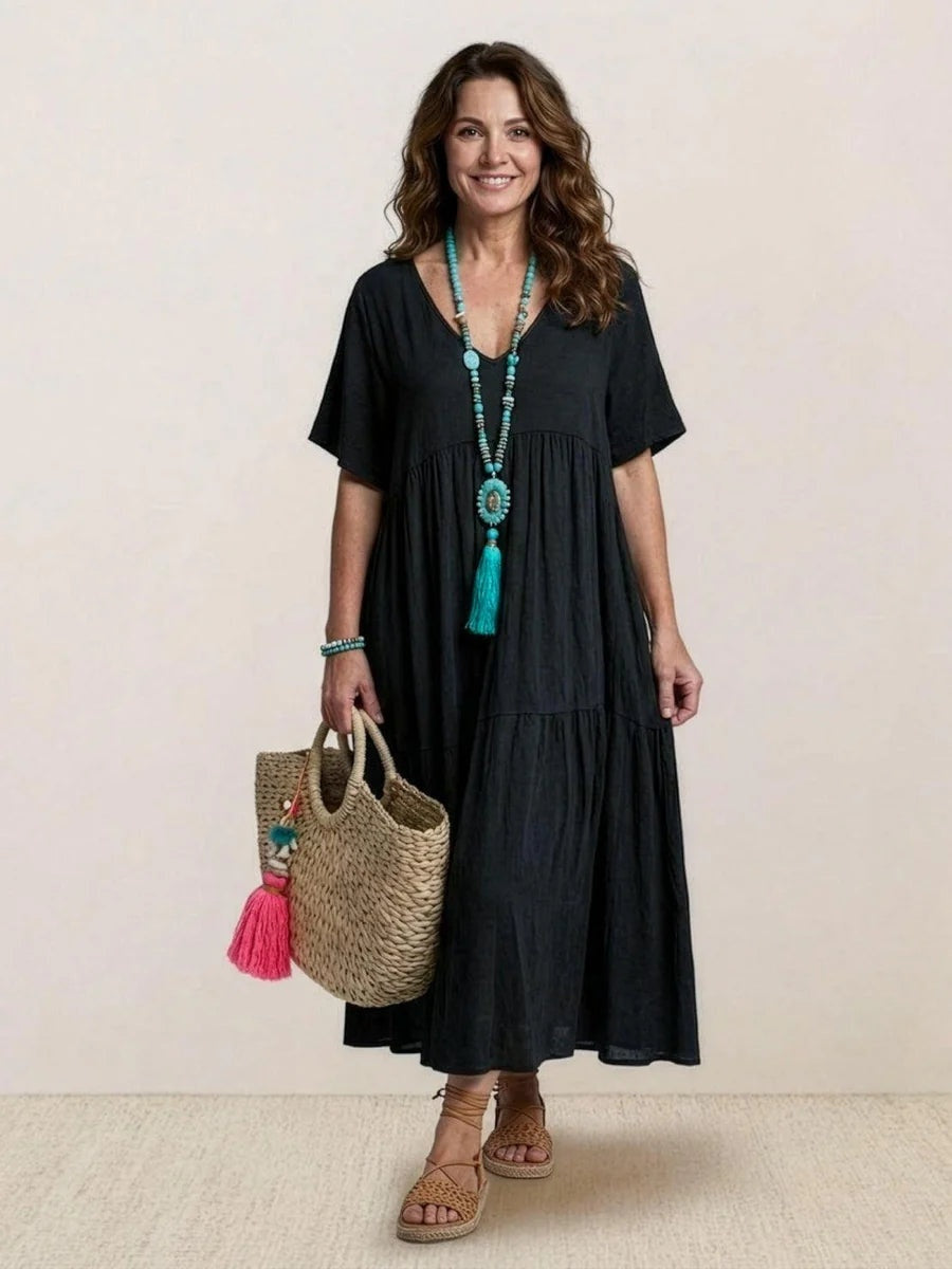 Alexandra™ | Vestido largo de fiesta con escote de pico y volantes