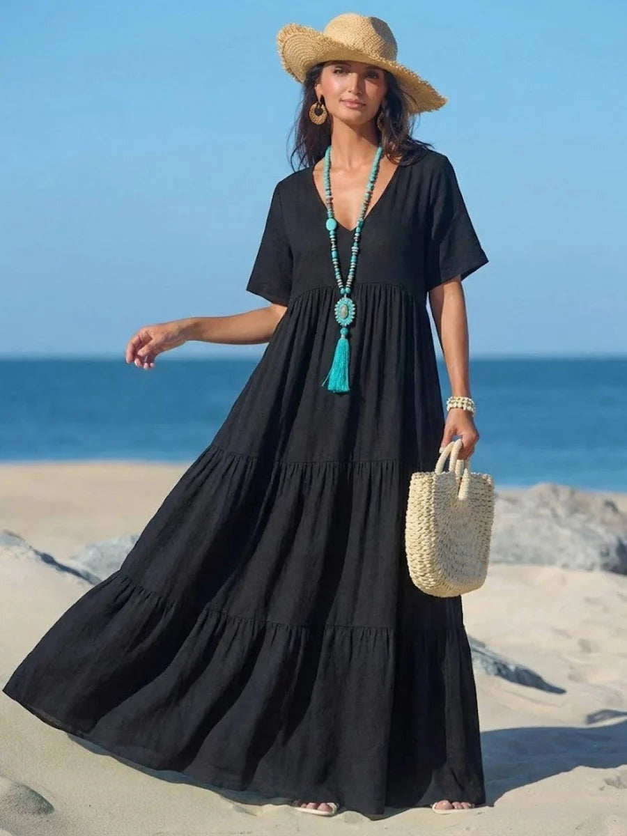 Alexandra™ | Vestido largo de fiesta con escote de pico y volantes