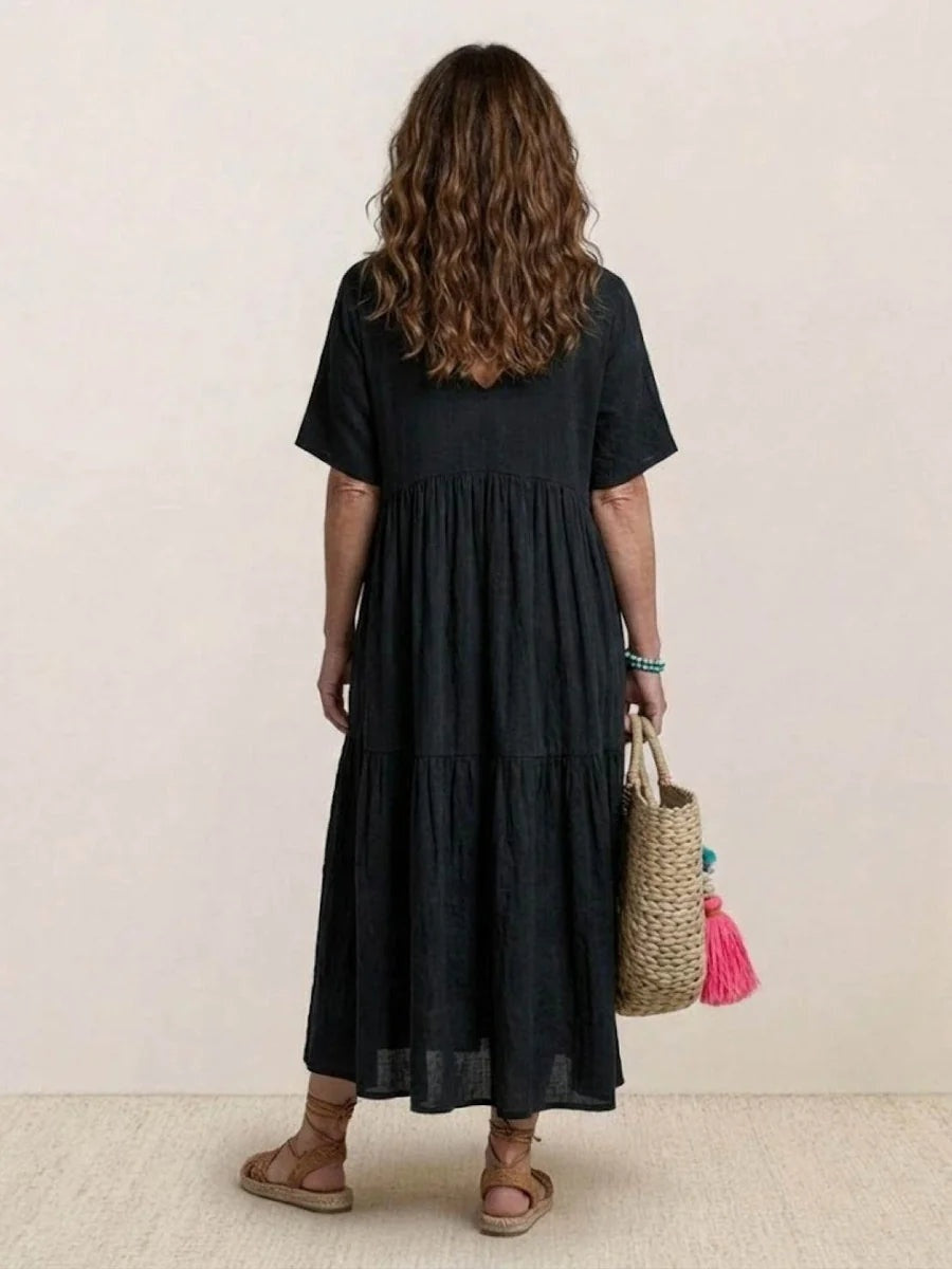 Alexandra™ | Vestido largo de fiesta con escote de pico y volantes