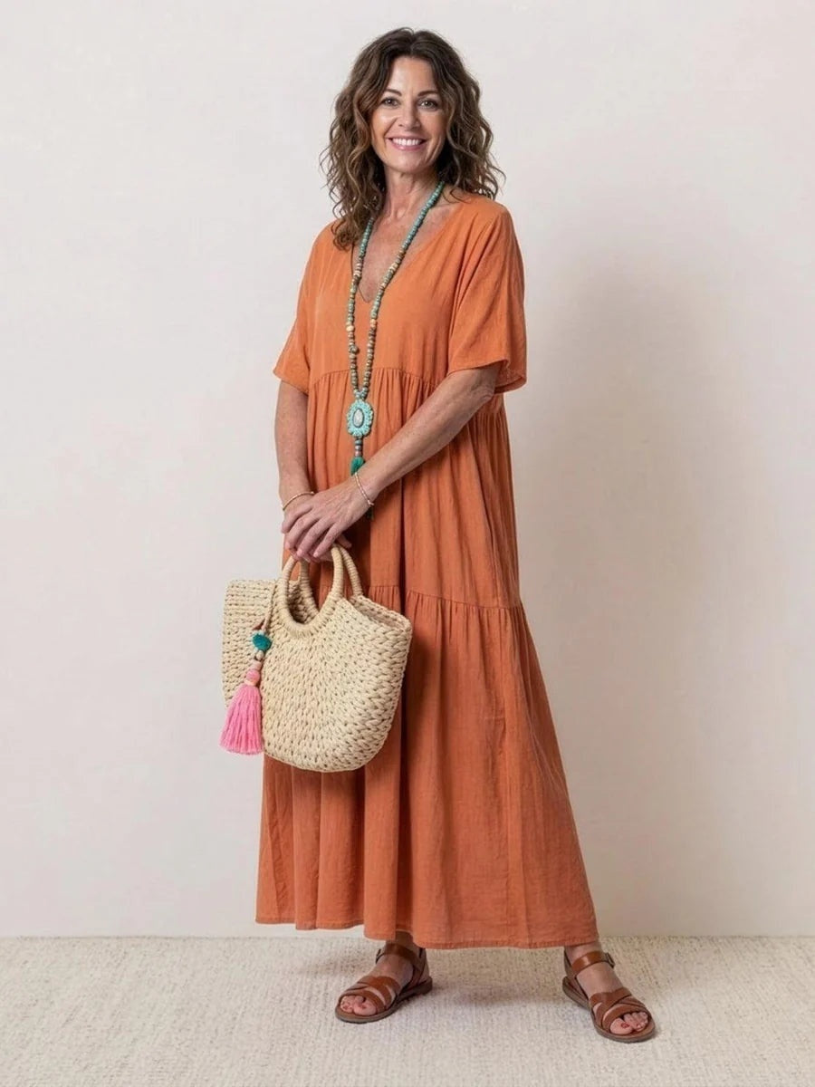 Alexandra™ | Vestido largo de fiesta con escote de pico y volantes