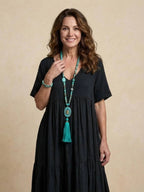 Alexandra™ | Vestido largo de fiesta con escote de pico y volantes