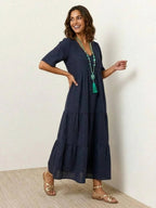Alexandra™ | Vestido largo de fiesta con escote de pico y volantes