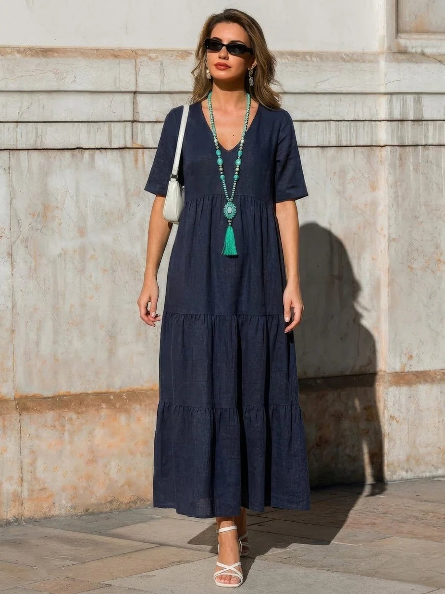 Alexandra™ | Vestido largo de fiesta con escote de pico y volantes