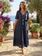 Alexandra™ | Vestido largo de fiesta con escote de pico y volantes