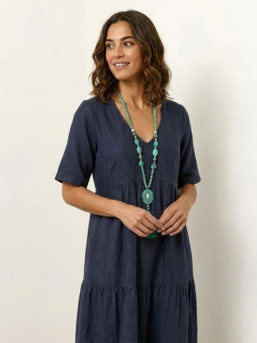 Alexandra™ | Vestido largo de fiesta con escote de pico y volantes