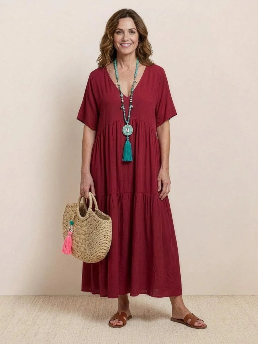 Alexandra™ | Vestido largo de fiesta con escote de pico y volantes