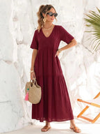 Alexandra™ | Vestido largo de fiesta con escote de pico y volantes