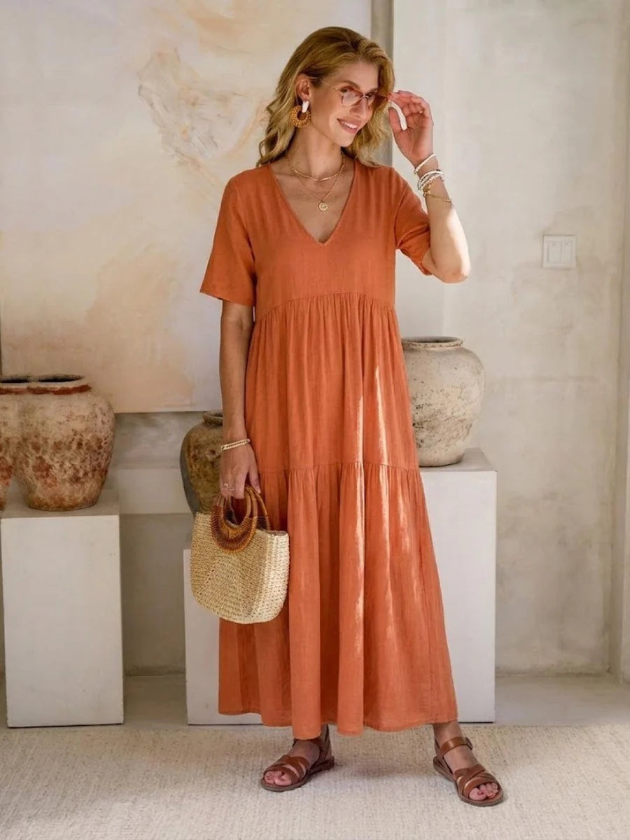 Alexandra™ | Vestido largo de fiesta con escote de pico y volantes