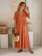 Alexandra™ | Vestido largo de fiesta con escote de pico y volantes