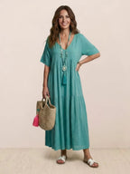 Alexandra™ | Vestido largo de fiesta con escote de pico y volantes