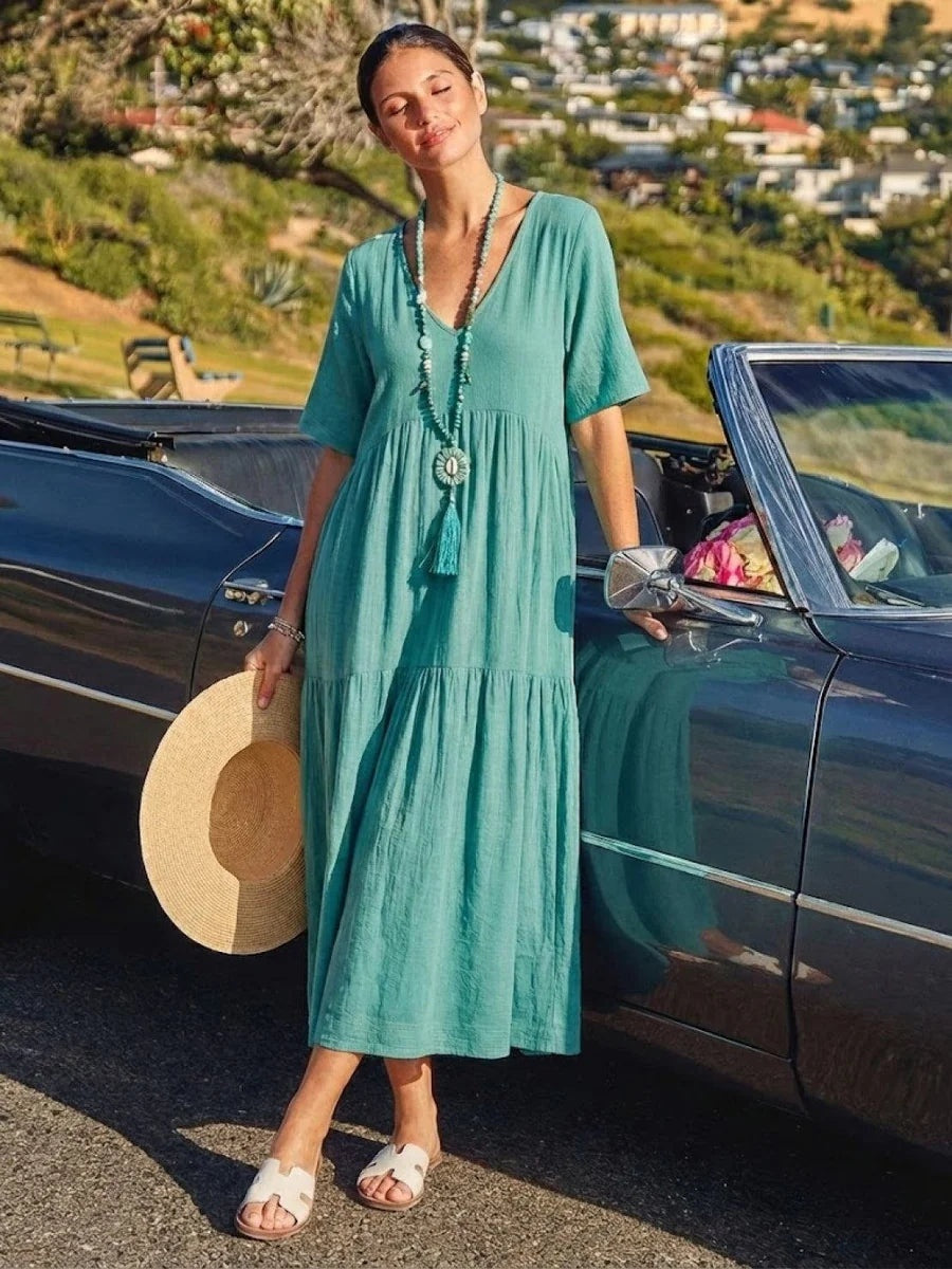 Alexandra™ | Vestido largo de fiesta con escote de pico y volantes
