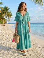 Alexandra™ | Vestido largo de fiesta con escote de pico y volantes