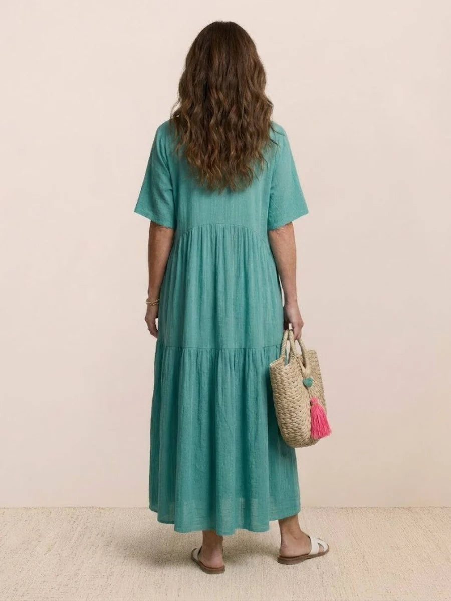Alexandra™ | Vestido largo de fiesta con escote de pico y volantes