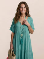 Alexandra™ | Vestido largo de fiesta con escote de pico y volantes