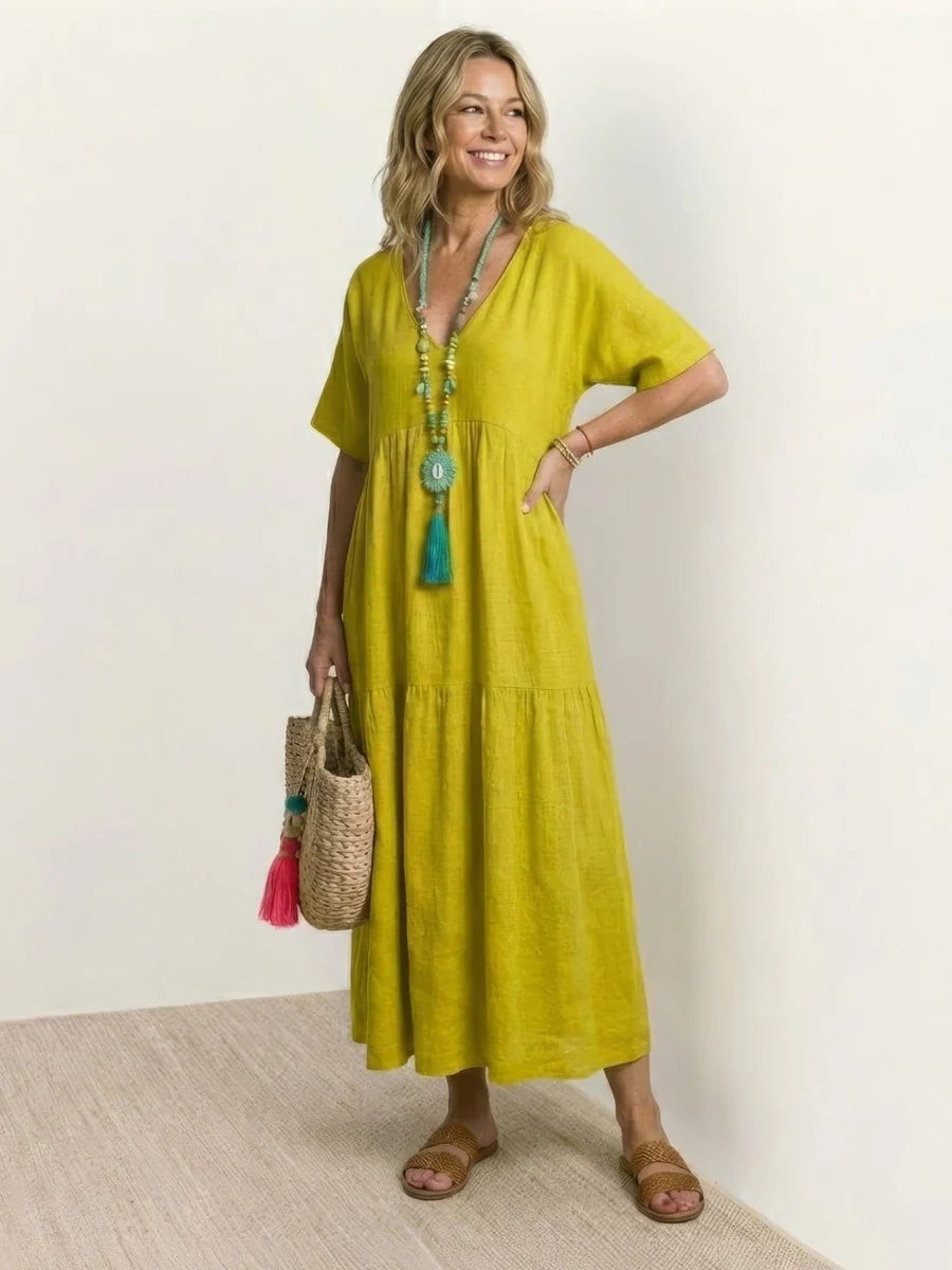 Alexandra™ | Vestido largo de fiesta con escote de pico y volantes