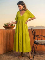 Alexandra™ | Vestido largo de fiesta con escote de pico y volantes