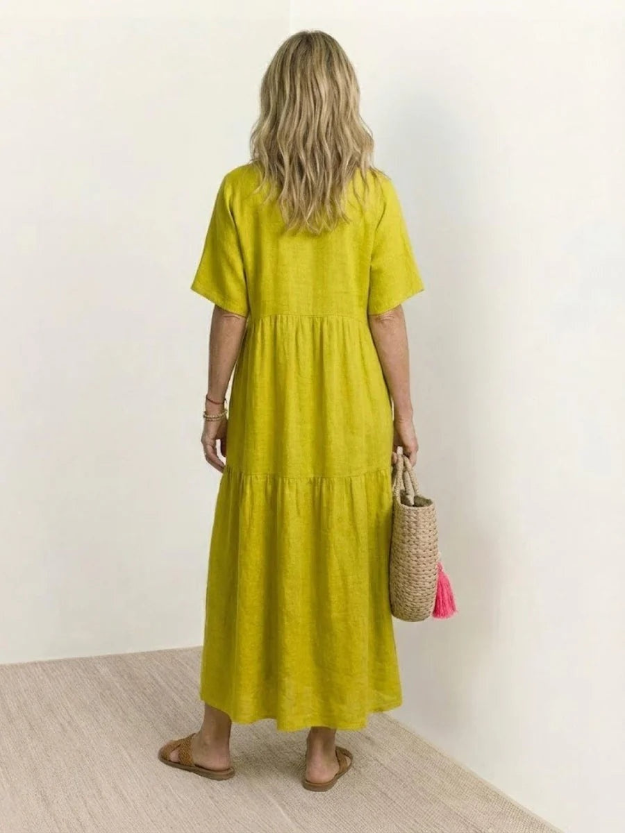 Alexandra™ | Vestido largo de fiesta con escote de pico y volantes