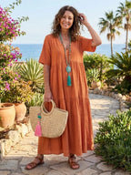 Alexandra™ | Vestido largo de fiesta con escote de pico y volantes