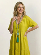Alexandra™ | Vestido largo de fiesta con escote de pico y volantes