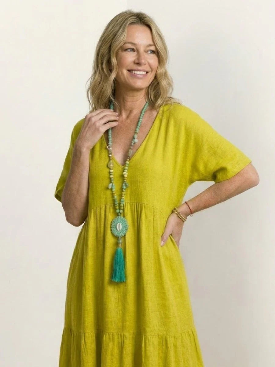 Alexandra™ | Vestido largo de fiesta con escote de pico y volantes