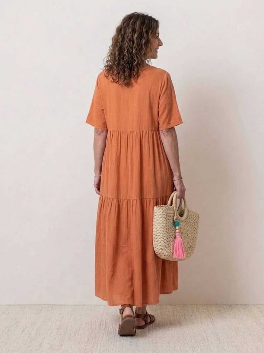 Alexandra™ | Vestido largo de fiesta con escote de pico y volantes