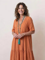 Alexandra™ | Vestido largo de fiesta con escote de pico y volantes