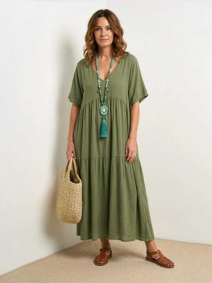 Alexandra™ | Vestido largo de fiesta con escote de pico y volantes