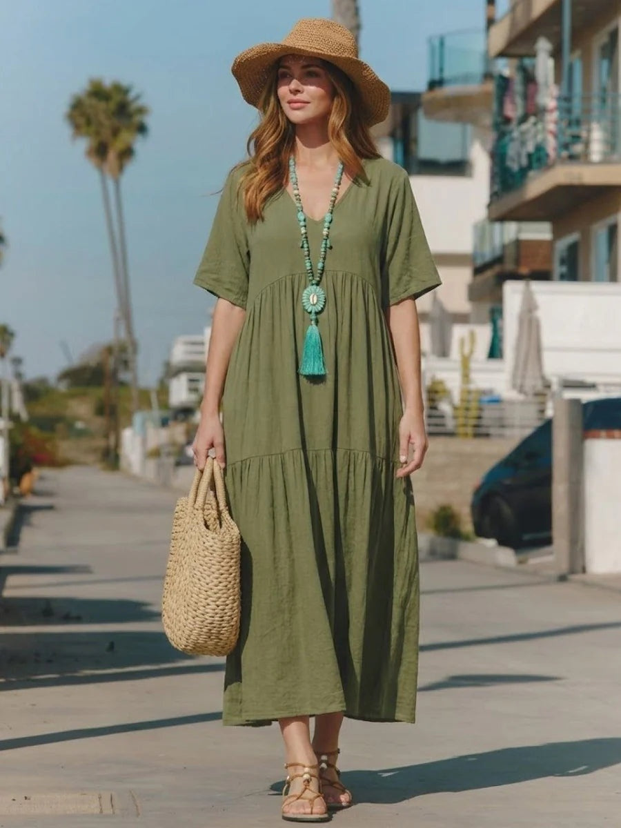 Alexandra™ | Vestido largo de fiesta con escote de pico y volantes