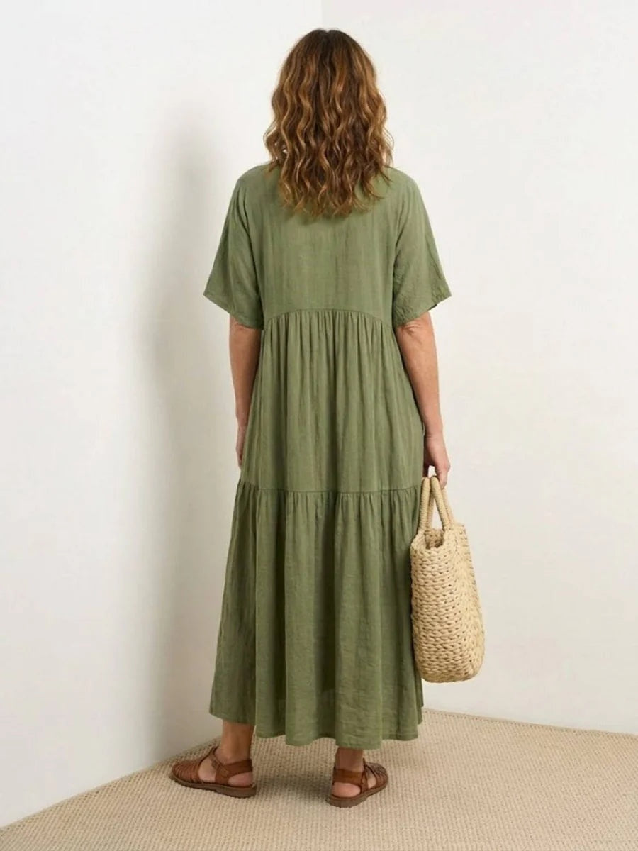 Alexandra™ | Vestido largo de fiesta con escote de pico y volantes