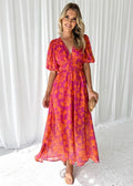 Natalia™ | Vestido largo de invitada estampado con escote en V