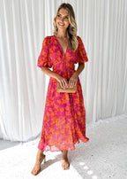 Natalia™ | Vestido largo de invitada estampado con escote en V