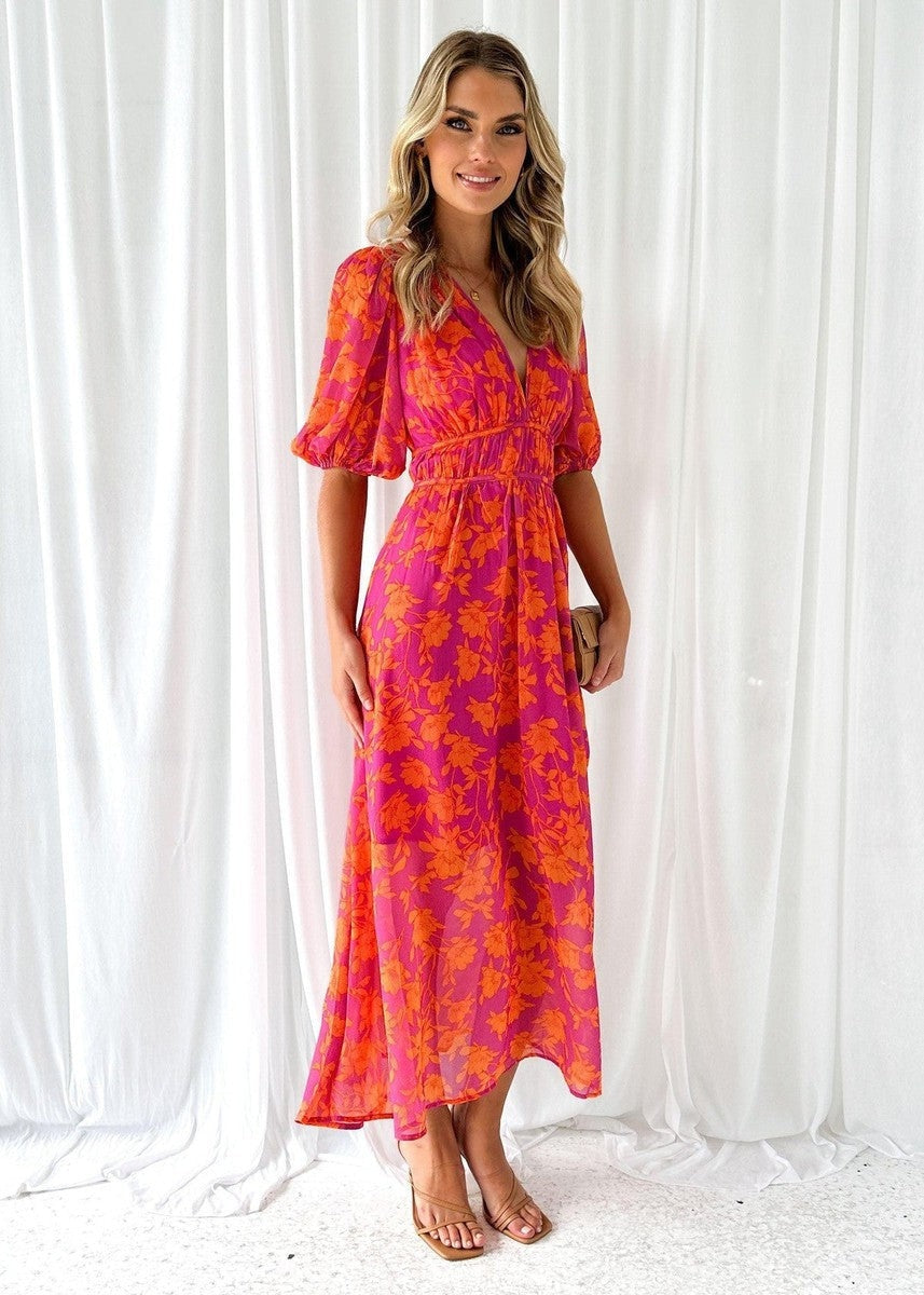 Natalia™ | Vestido largo de invitada estampado con escote en V