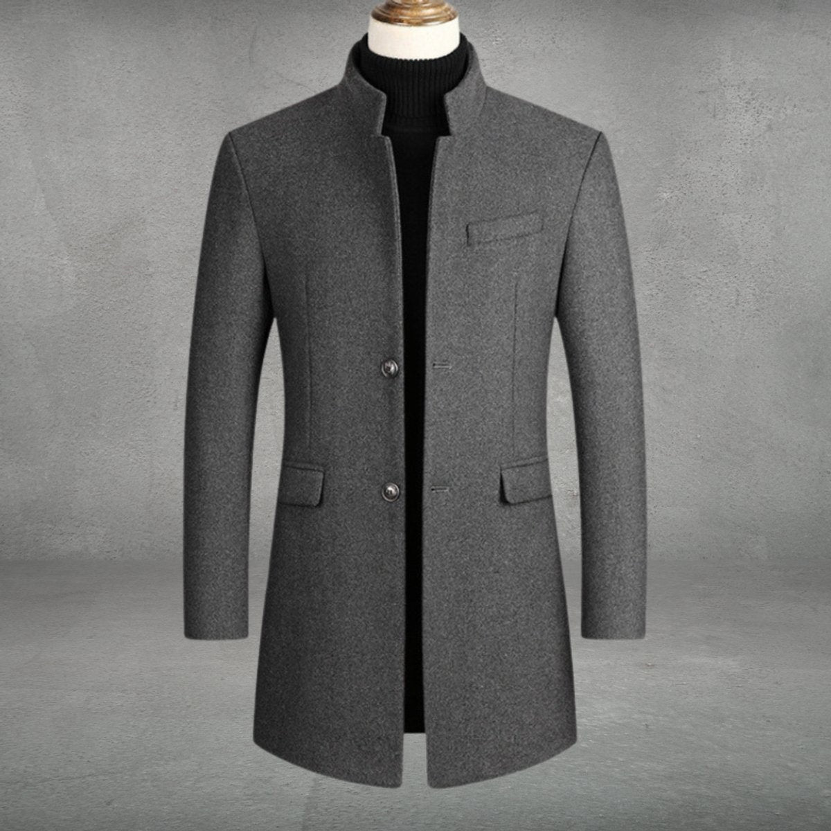 Damian™ | Abrigo de paño slim fit con cuello mao