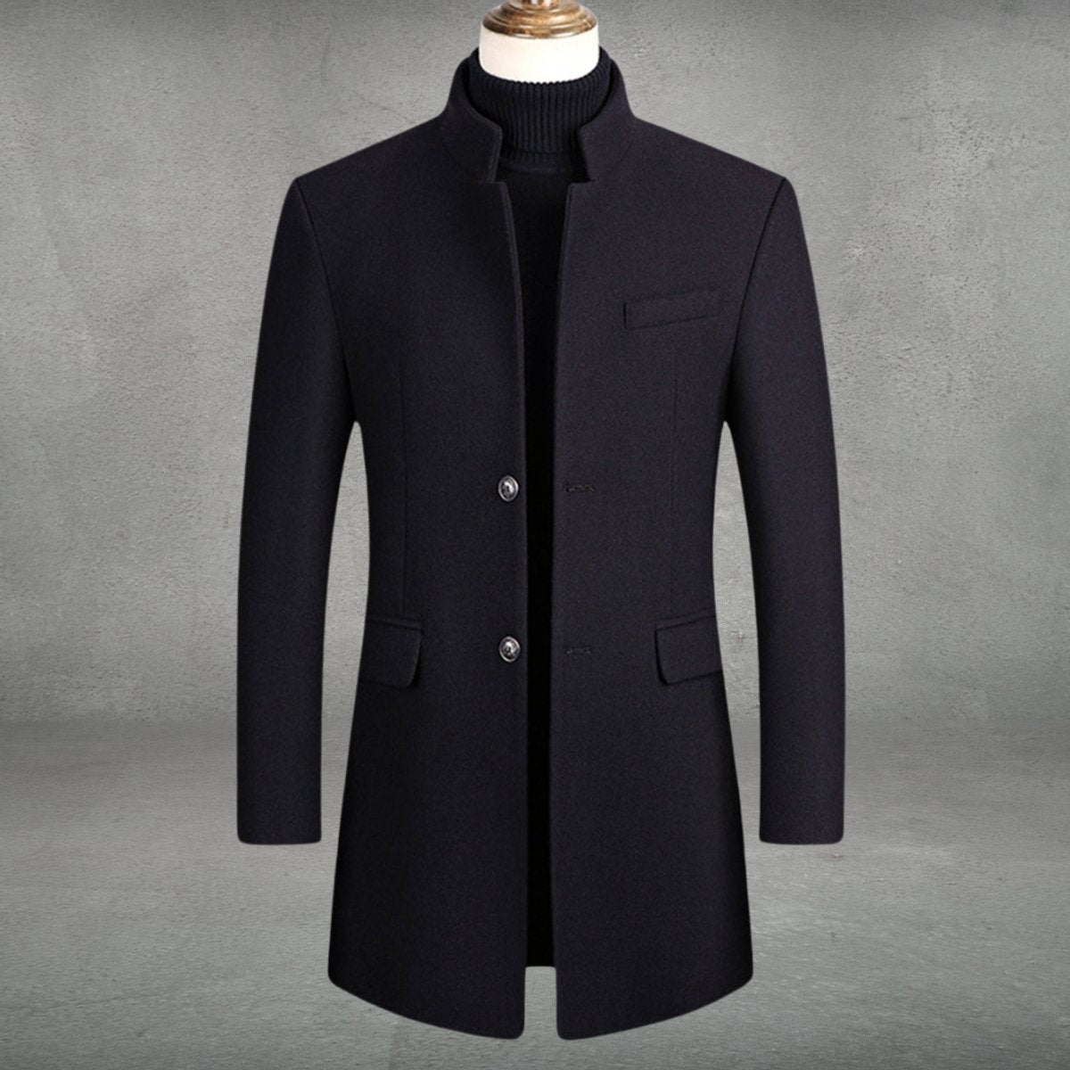 Damian™ | Abrigo de paño slim fit con cuello mao