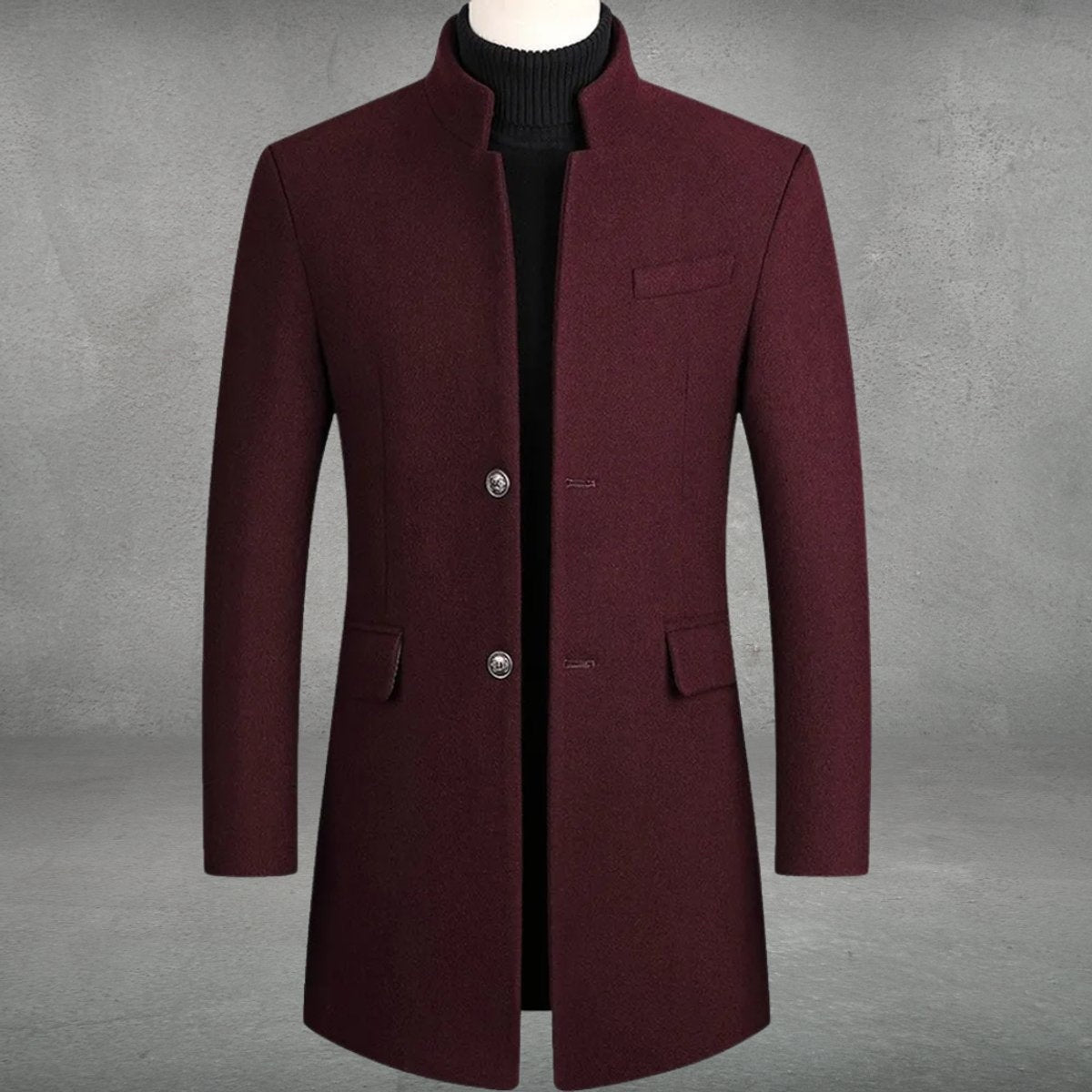 Damian™ | Abrigo de paño slim fit con cuello mao