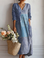 Sophie™ | Vestido midi boho de lino estampado con escote en V