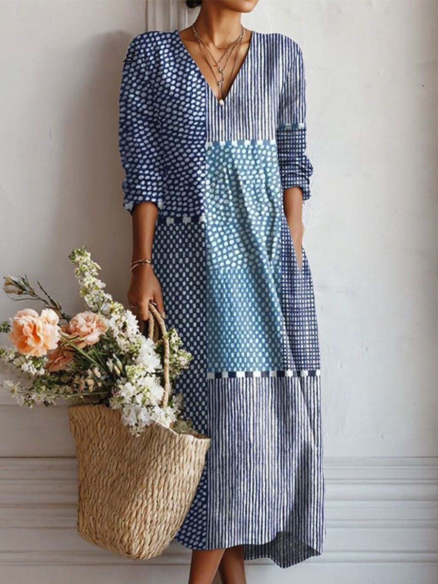 Sophie™ | Vestido midi boho de lino estampado con escote en V