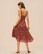 Valentina vestido midi lencero floral burdeos con tirantes