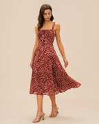 Valentina vestido midi lencero floral burdeos con tirantes
