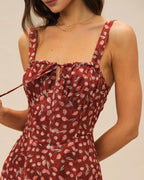 Valentina vestido midi lencero floral burdeos con tirantes