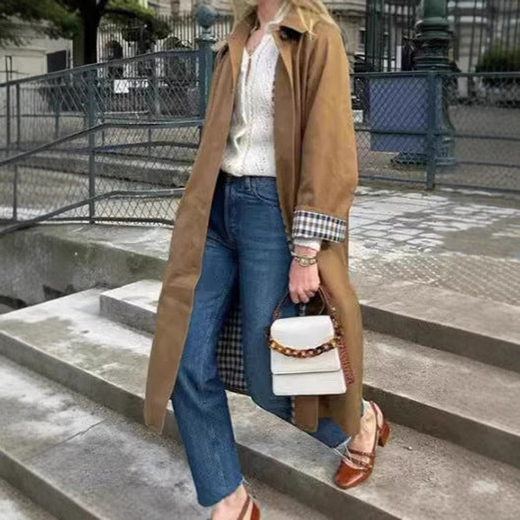 Eleanor™ | Gabardina larga oversize con forro de cuadros