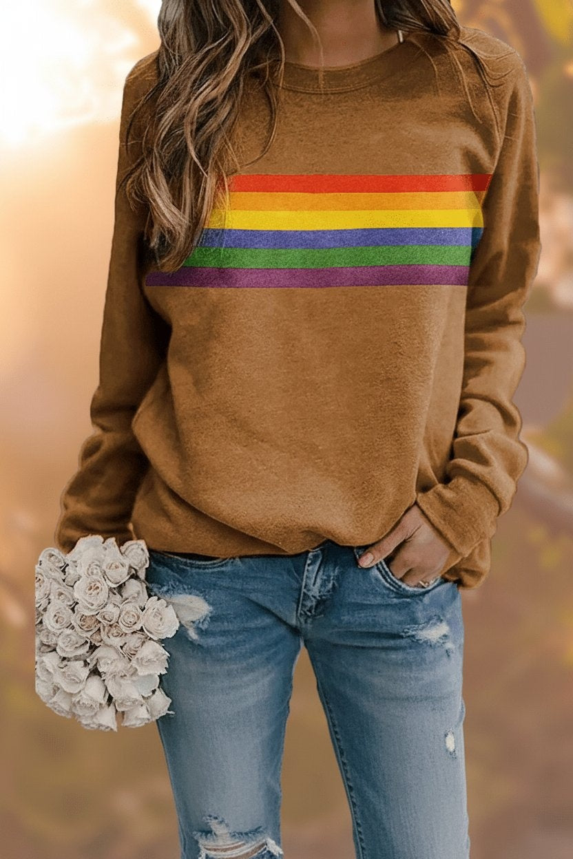 Thea™ | Sudadera oversize con estampado de rayas arcoíris
