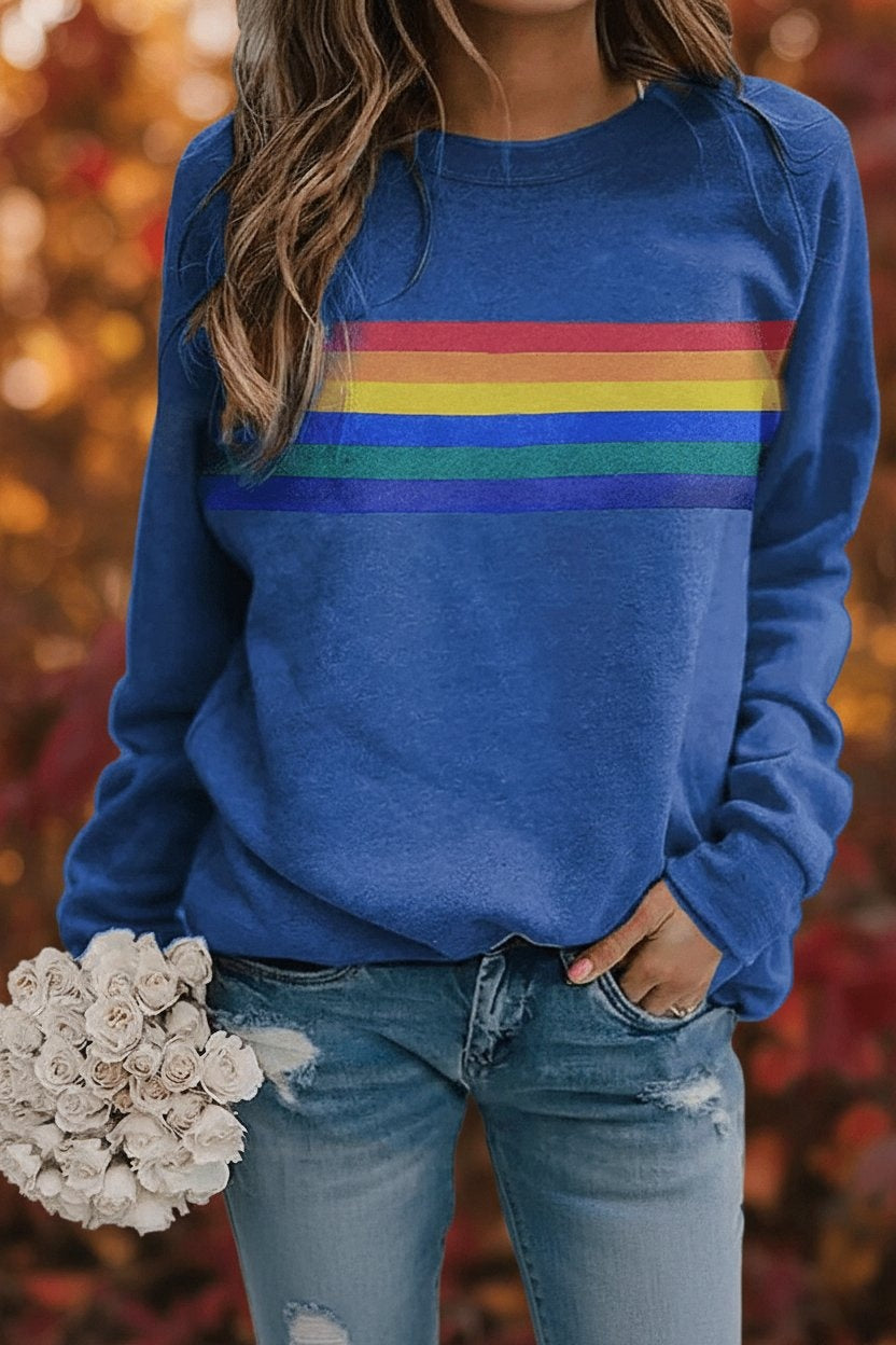 Thea™ | Sudadera oversize con estampado de rayas arcoíris